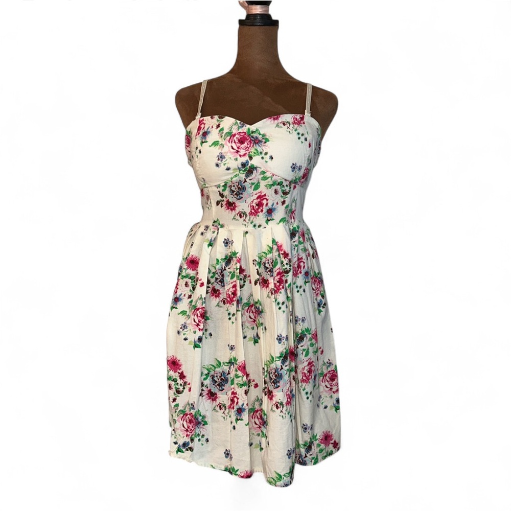 100% Cotton Dress NoBoundaries Twee Sz L Butter Yellow Floral